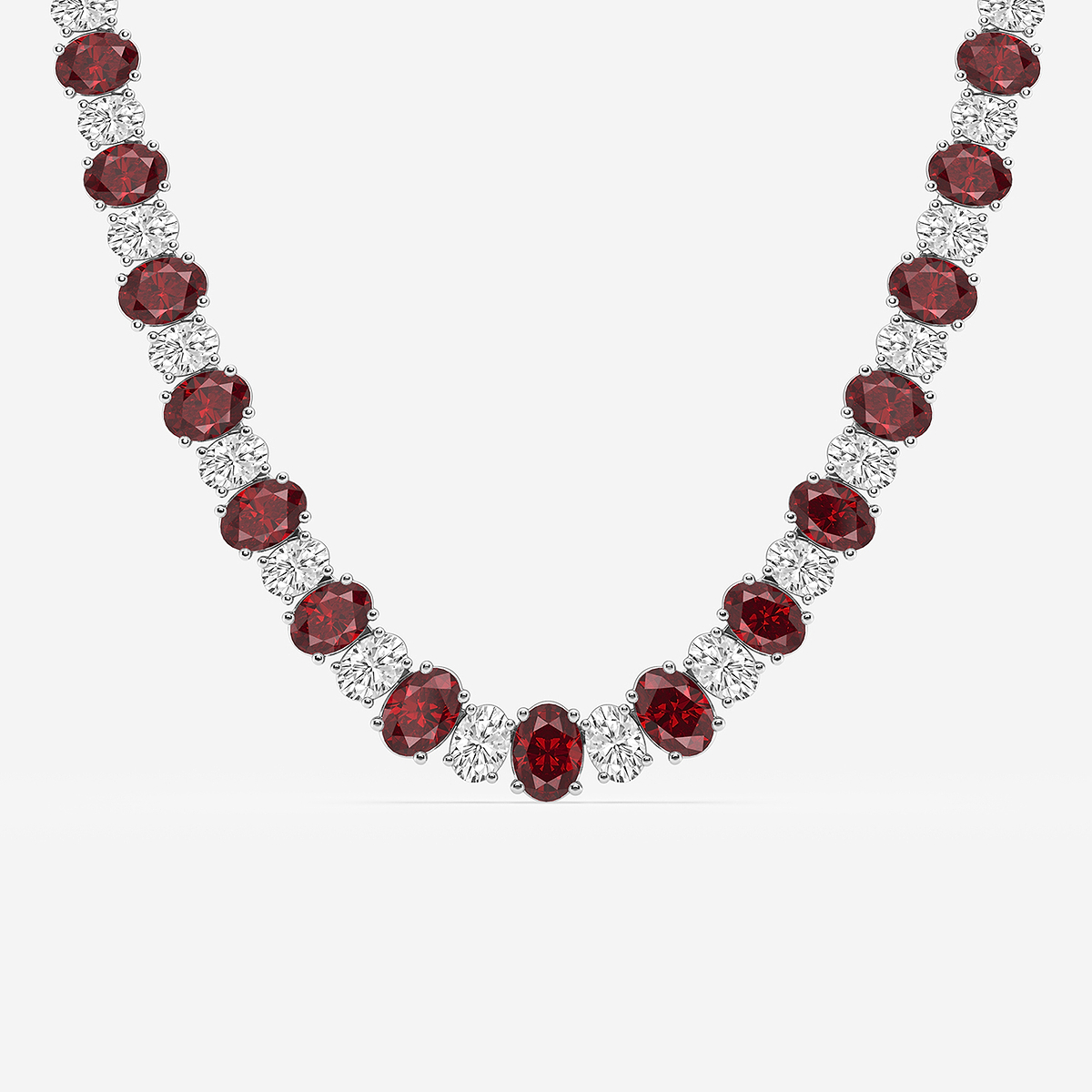 Additional Image 1 for  7.5x5.2 mm Oval Cut Created Ruby and 10 ctw Oval Lab Grown Diamond Graduated Necklace